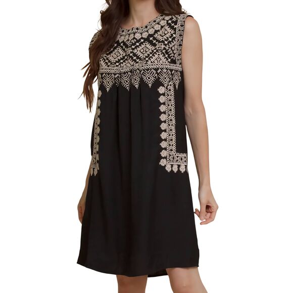 THML Womens Sofia Black Exotic Embroidered Detail Lined Dress Medium - Picture 12 of 12